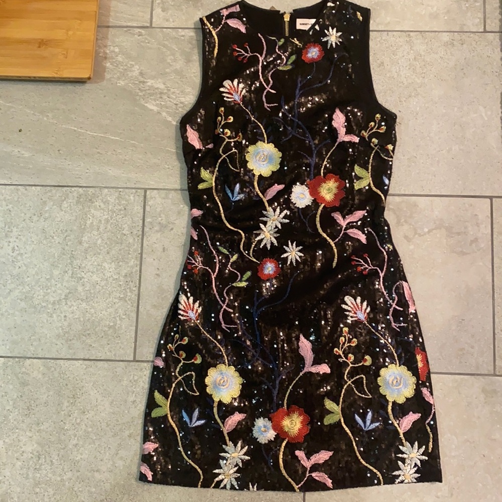 Sunset + spring sequinned dress